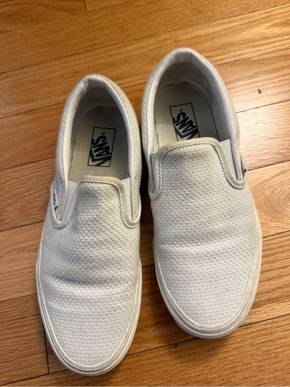 Vans Off-White Slip-On Sneaker in Woven, size 10
